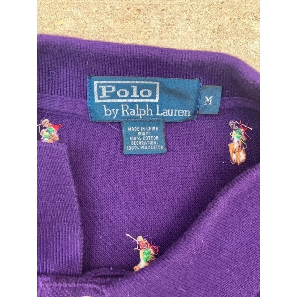 Polo Ralph Lauren Polo Shirt Mens Medium Purple All Over Pony Embroidered Pique